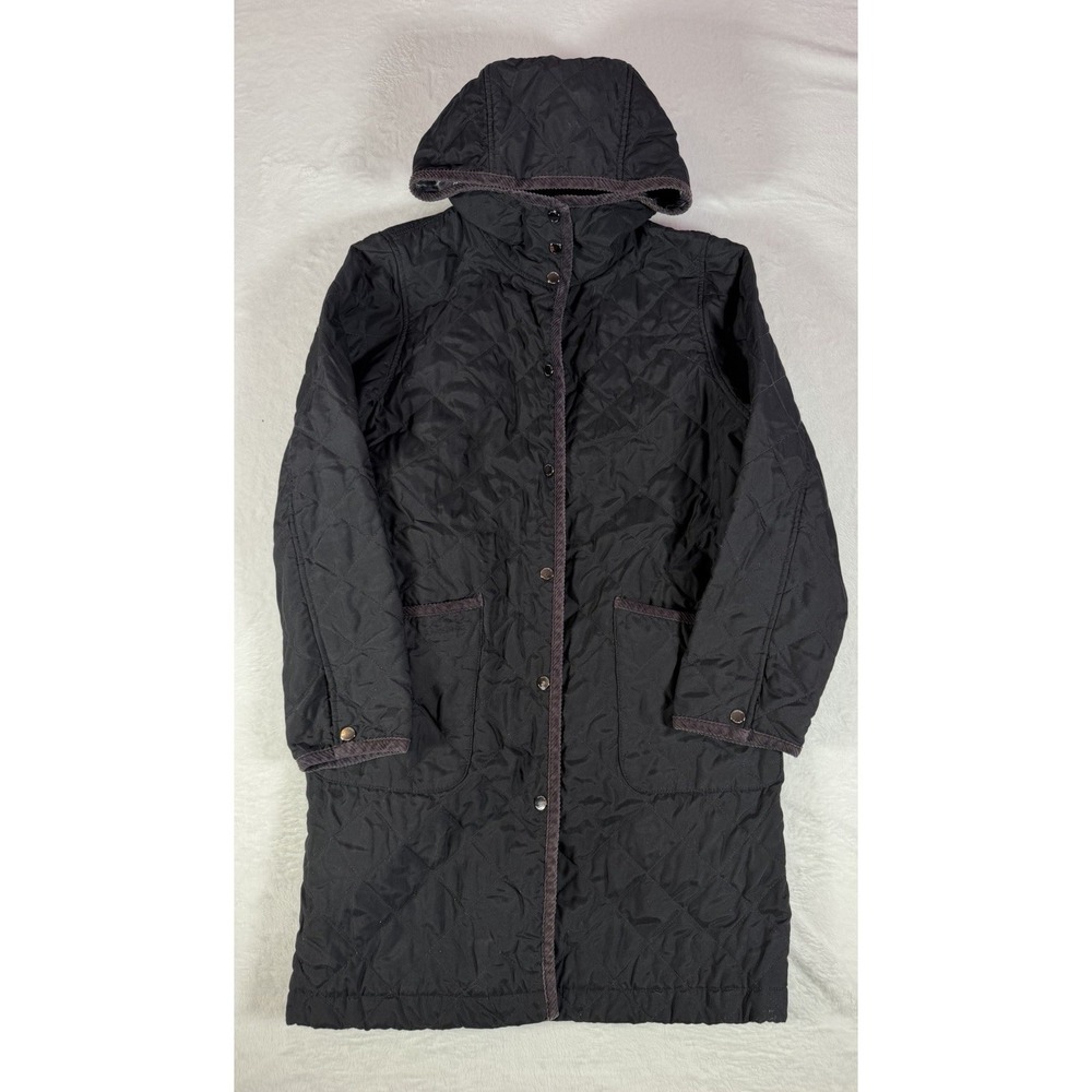 Lauren Ralph Lauren‎ Quilted Hooded Coat Jacket Women's M Black Plaid Lining